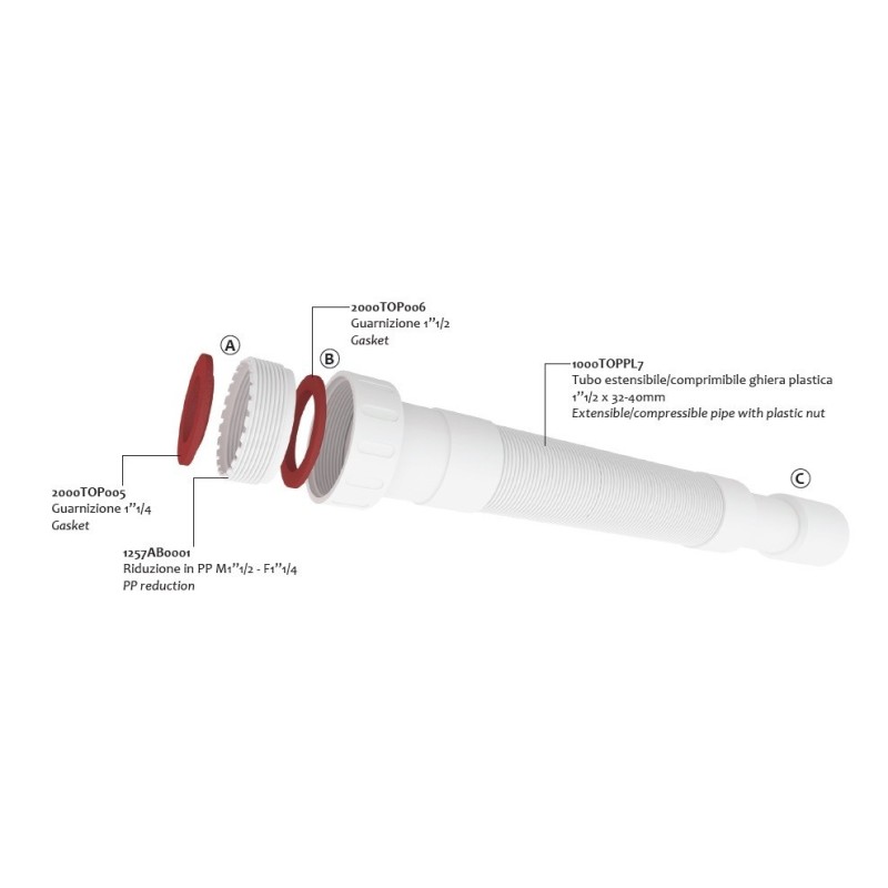 TUBO ESTENSIBILE/COMPRIMIBILE UNIVERSALE CON GHIERA IN PLASTICA TUBO ESTENSIBILE/COMPRIMIBILE UNIVERSALE CON GHIERA IN PLASTICA